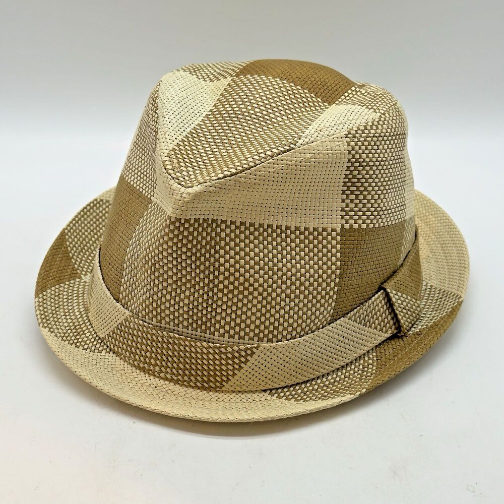 Summer Lightweight Plaid Straw Pork Pie Trilby Fedora Stingy Brim Hat Men's L/XL